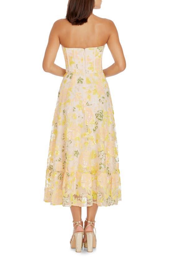 Carina Strapless Sequin Appliqué Midi Dress In Yellow Product Image