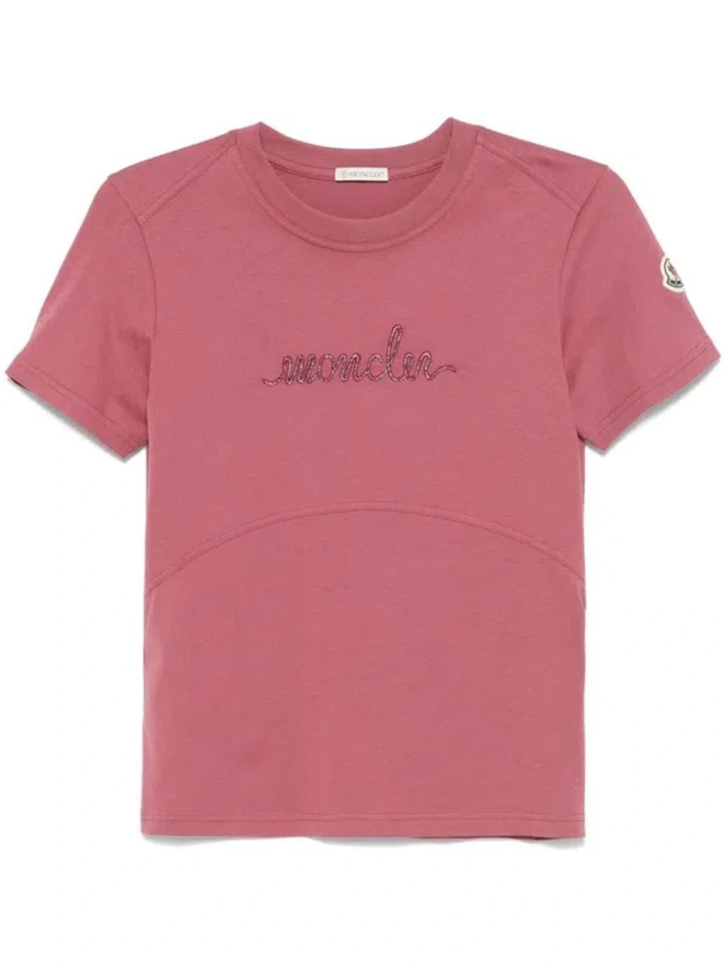 MONCLER Embroidered Tee In Pink Product Image