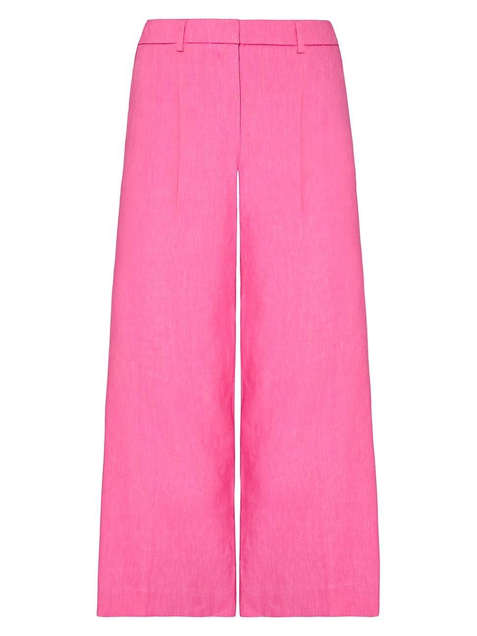 Womens Linen-Blend Wide-Leg Crop Pants Product Image