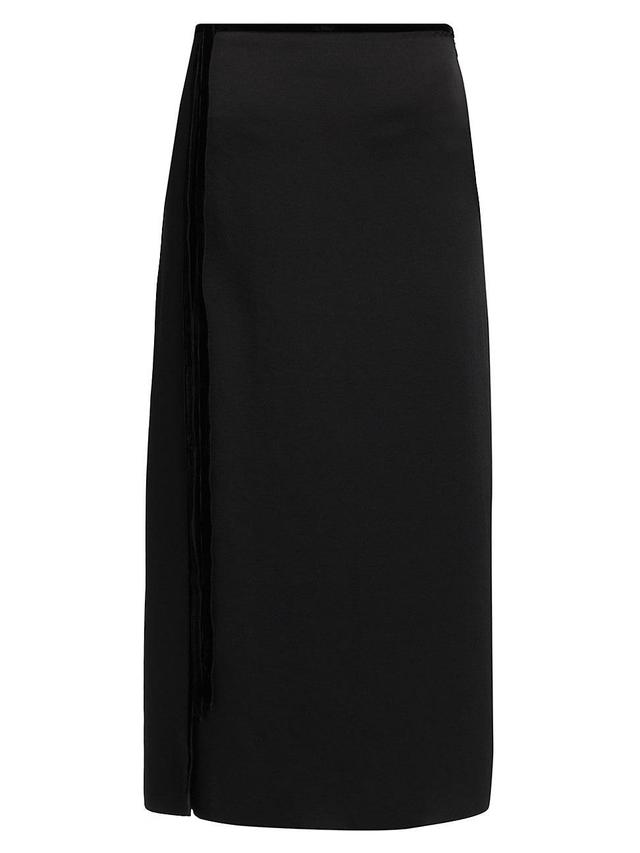 Womens Velvet Trim Side-Slit Midi-Skirt Product Image