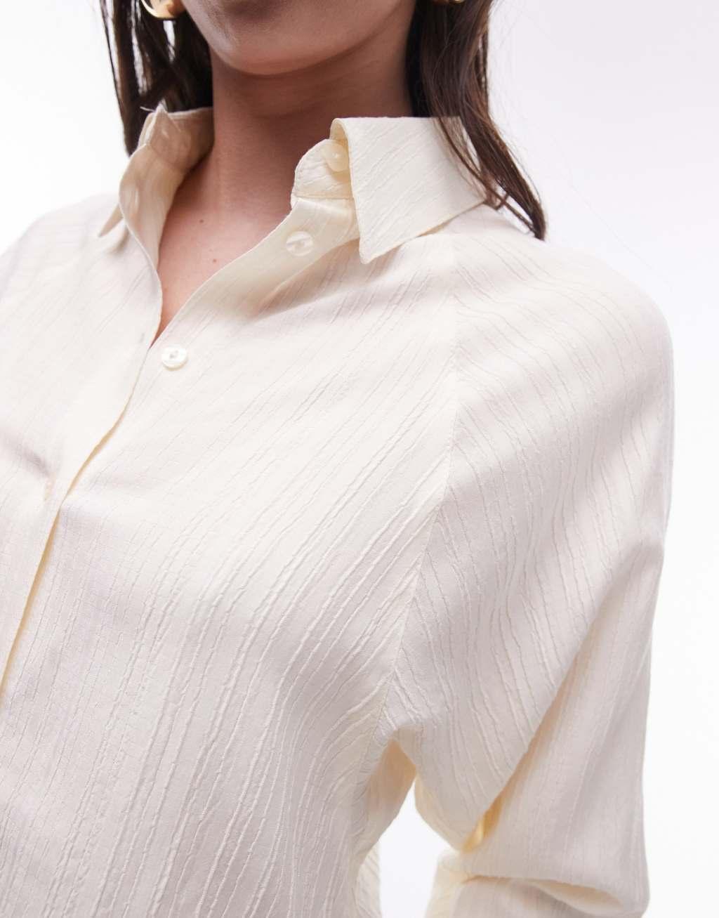 Topshop textured panel shirt in ivory Product Image