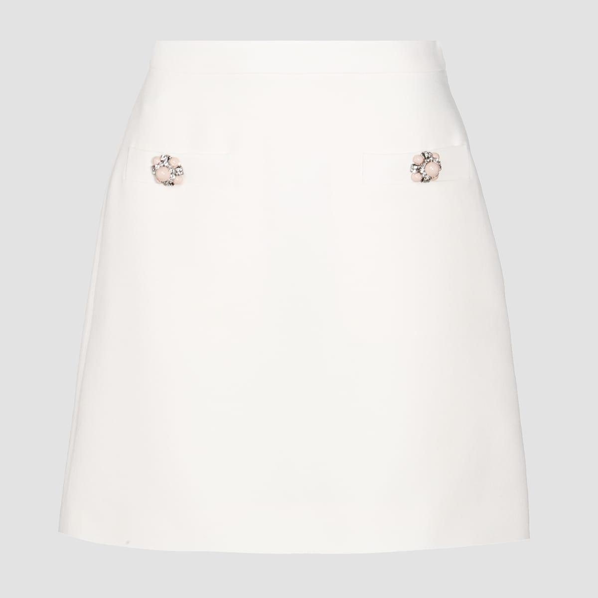 VALENTINO White Wool Skirt In Ivory Product Image