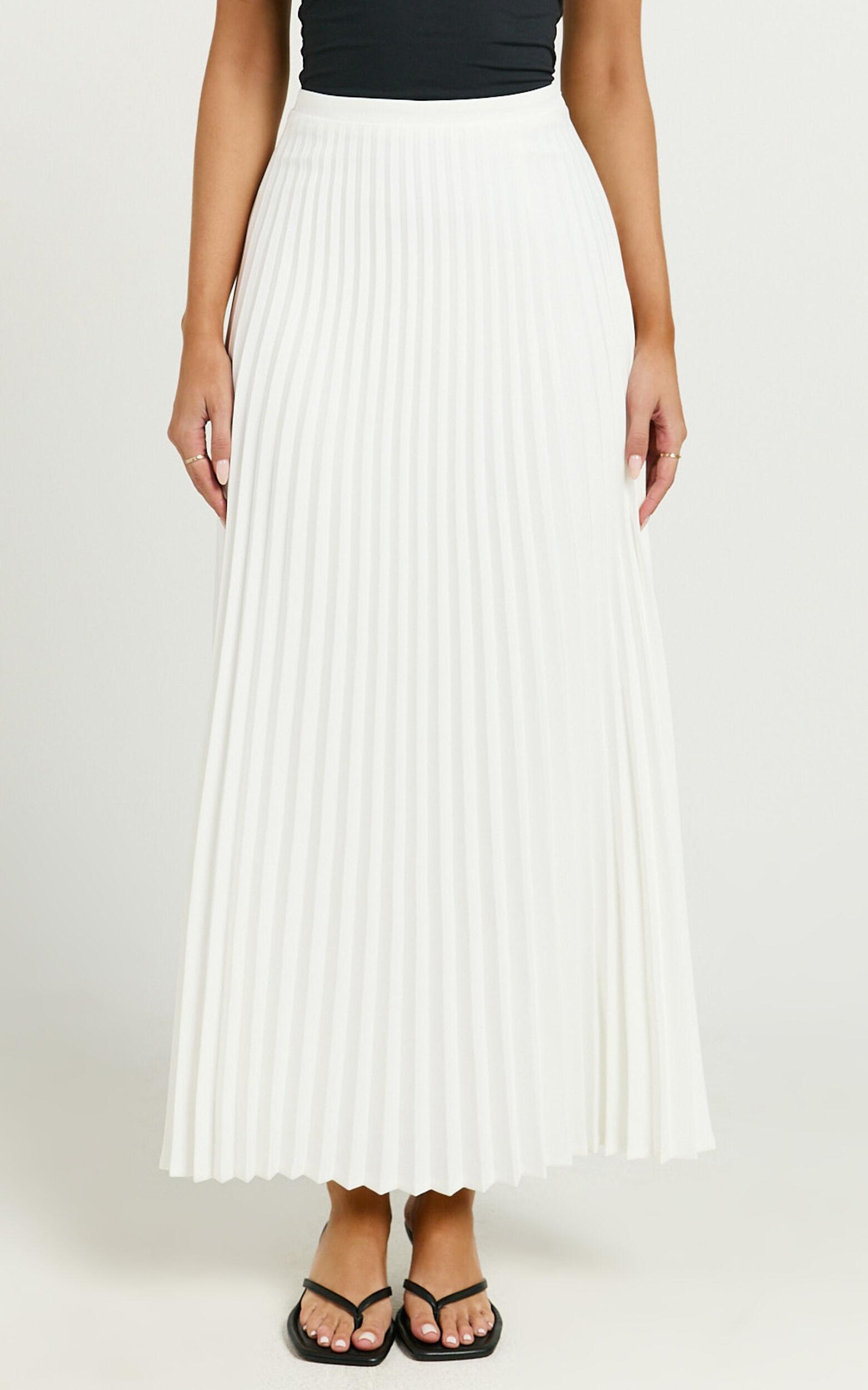 Harlee Midi Skirt - Pleated High Waist A Line Skirt in White Product Image