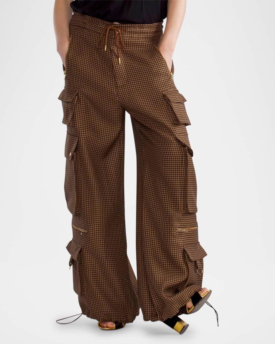 Wide-Leg Houndstooth Cargo Pants Product Image