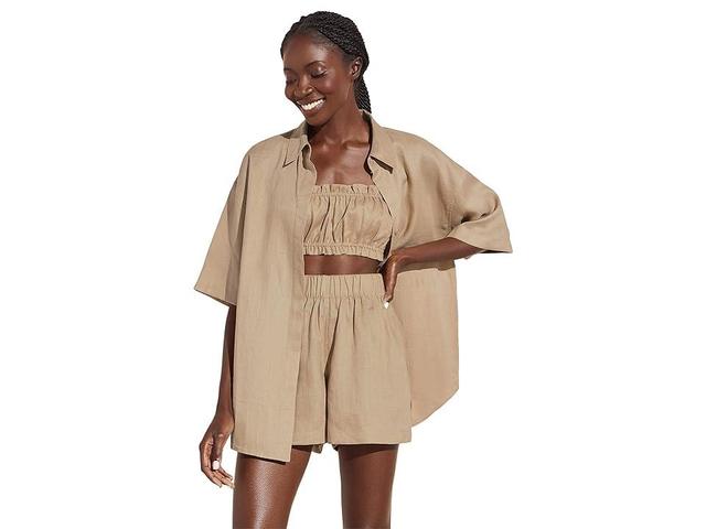 eberjey Linen Solid 3 Pc Set in Tan. - size M (also in L) Product Image