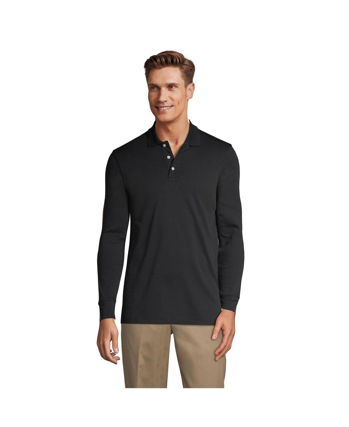 Lands End School Uniform Mens Long Sleeve Interlock Polo Shirt Product Image