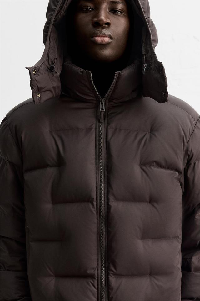 WATER REPELLENT 100% DOWN FEATHER HOODED PUFFER JACKET Product Image