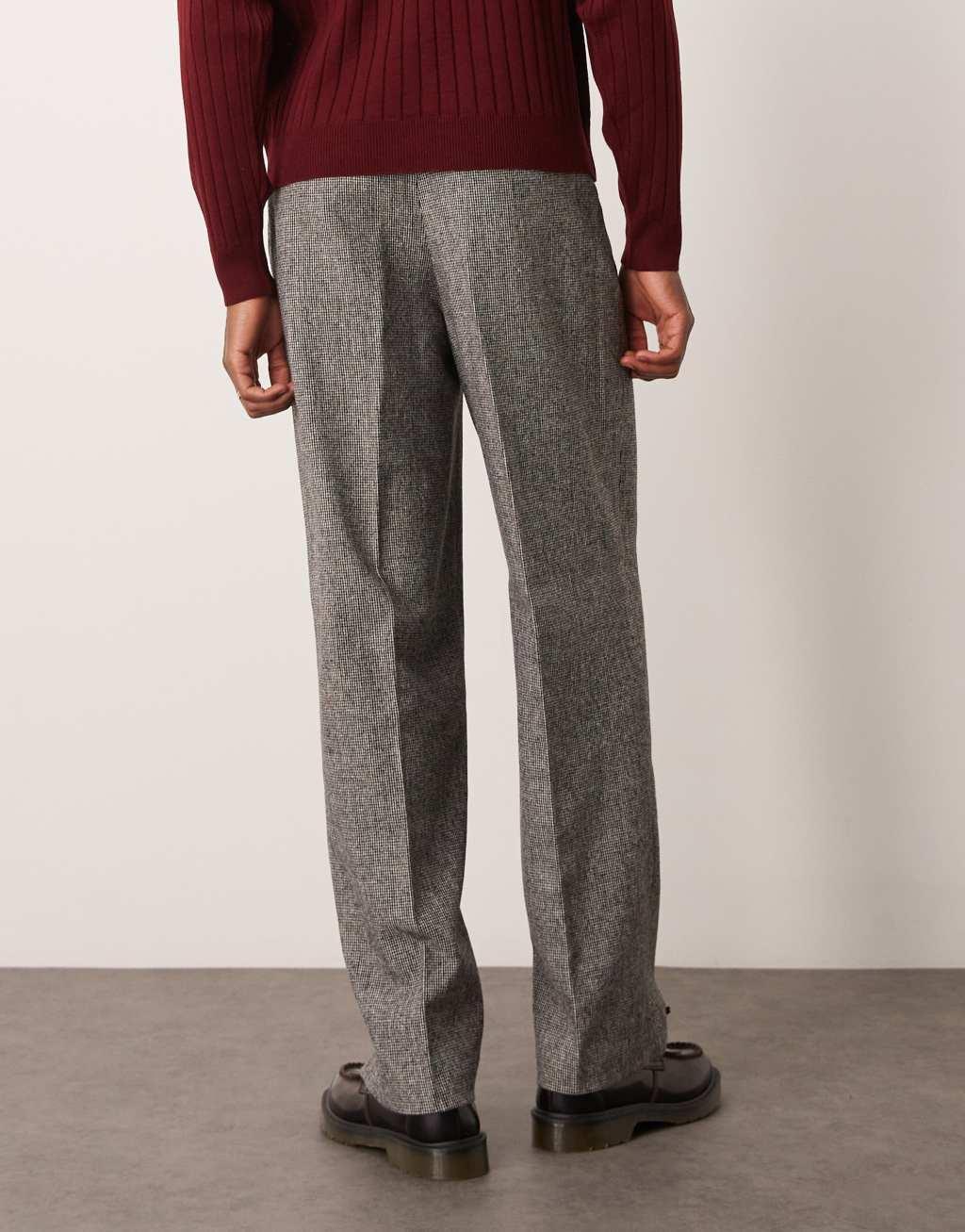 ASOS DESIGN smart wide leg wool mix pants in black & white puppytooth Product Image