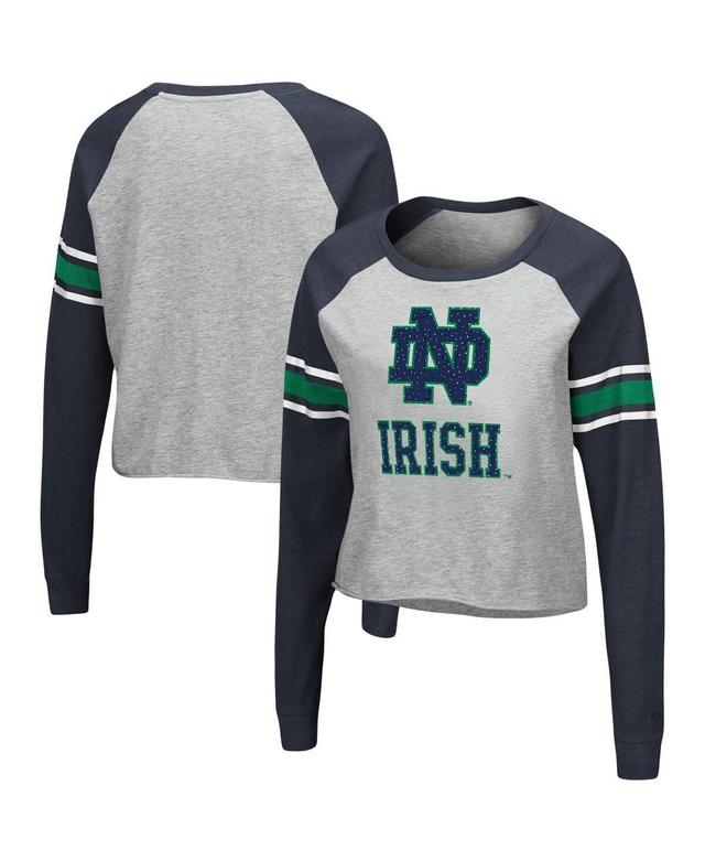 Womens Colosseum Heathered Gray Notre Dame Fighting Irish Decoder Pin Raglan Long Sleeve T-shirt - Heather Gray Product Image