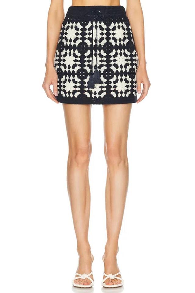 FRAME Crocheted Tasseled Cotton-blend Mini Skirt In Navy Product Image