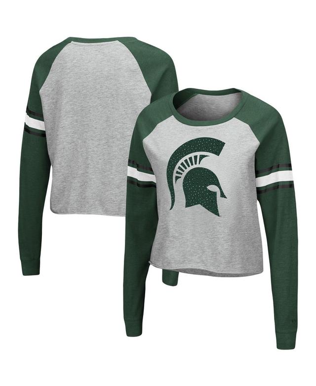 Womens Colosseum Heathered Gray Michigan State Spartans Decoder Pin Raglan Long Sleeve T-shirt - Heathered Gray Product Image