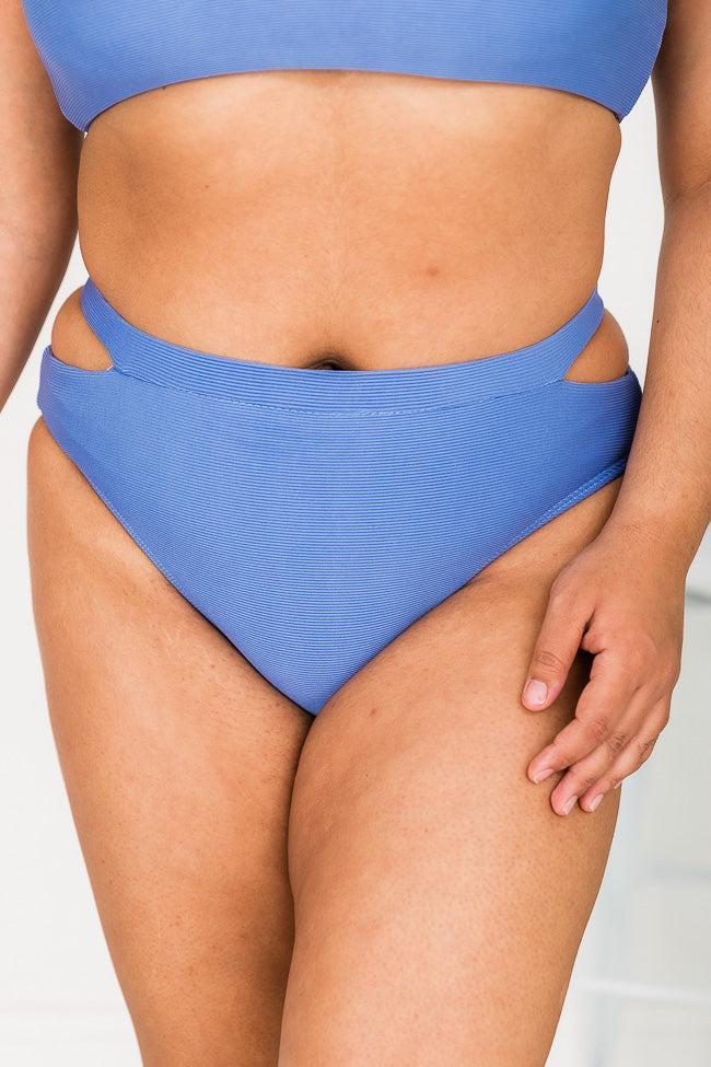 Clearwater Lagoon Blue Ribbed Cutout Side Bikini Bottoms FINAL SALE Product Image