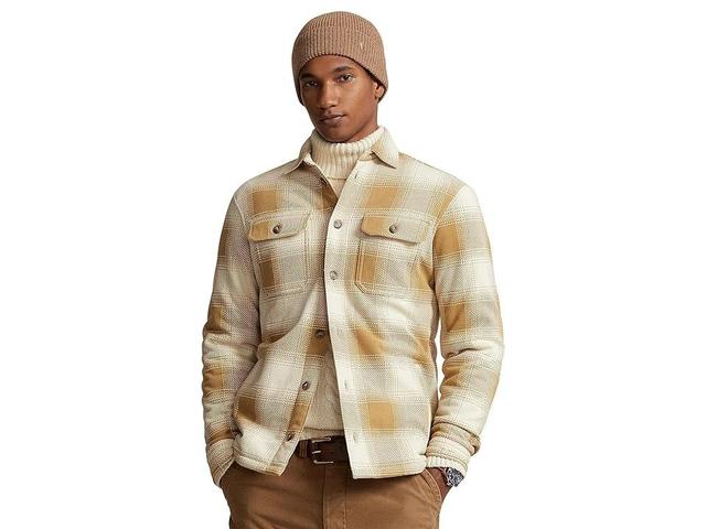 Polo Ralph Lauren Plaid Fleece Shirt Jacket (Winter Cream/Cafe Tan) Men's Clothing Product Image