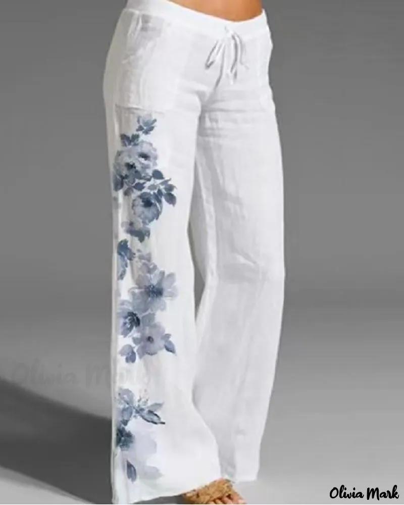 Olivia Mark – Floral Print Drawstring Flared Pants with Decorative Pockets Product Image