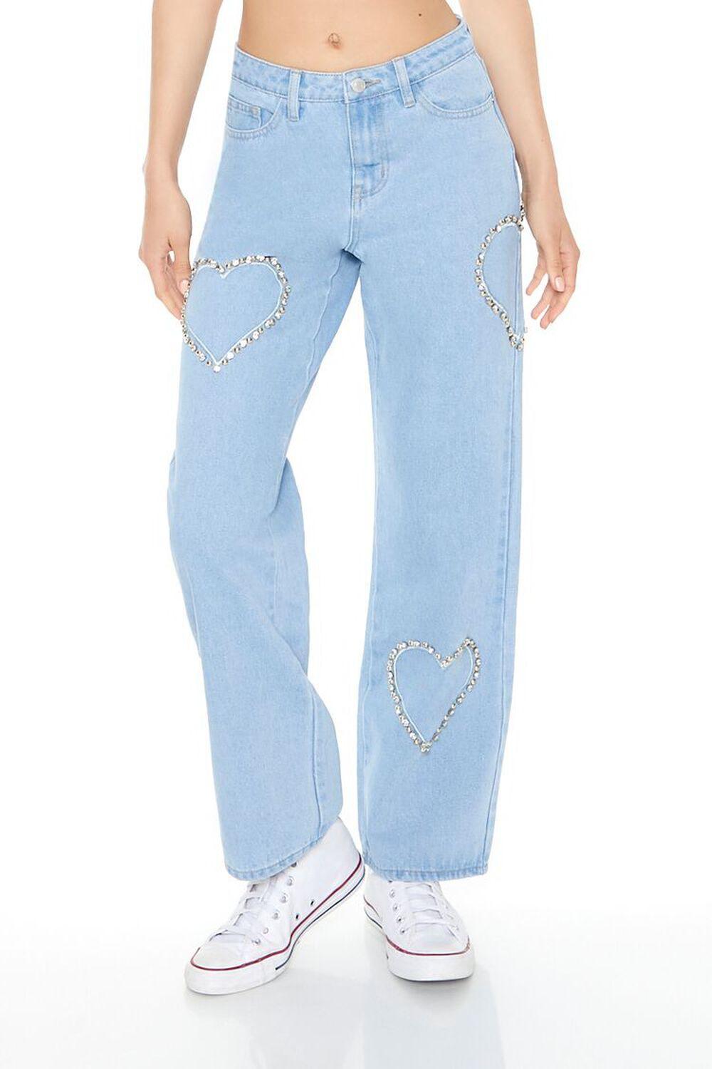 Rhinestone Heart Straight Jeans | Forever 21 Product Image