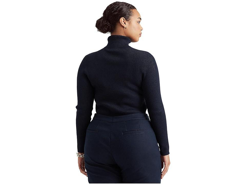 Lauren Ralph Lauren Plus-Size Ribbed Turtleneck Sweater (Lauren Navy) Women's Clothing Product Image