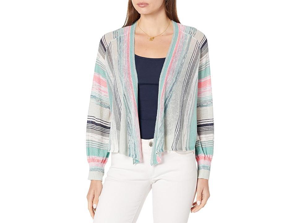 NIC+ZOE Petite Summer Space Dye Cardigan (Aqua Multi) Women's Clothing Product Image