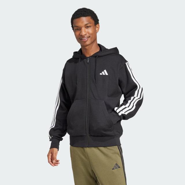 adidas Essentials 3-Stripes Fleece Hoodie Dark Grey Heather L Mens Product Image