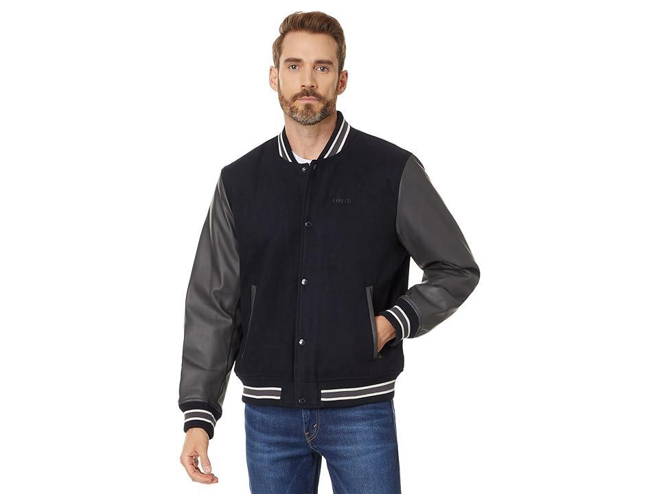 Levi's(r) Wool Blend Mixed Media Varsity Jacket (Navy Body/Grey Sleeves) Men's Jacket Product Image