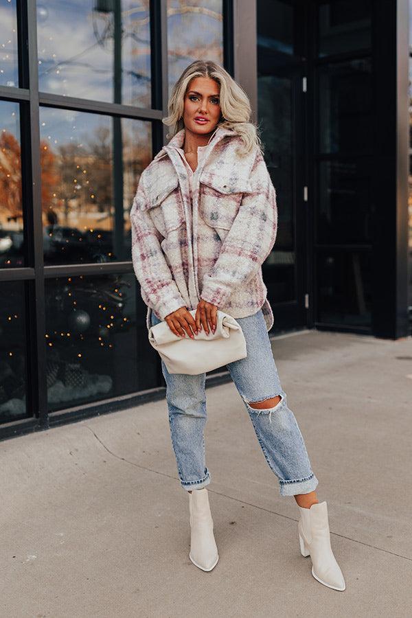 Seasonal Snuggles Plaid Sherpa Jacket in Ivory Product Image