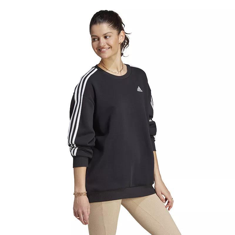 Womens adidas Essentials 3-Stripes Oversized Fleece Sweatshirt Med Grey Product Image