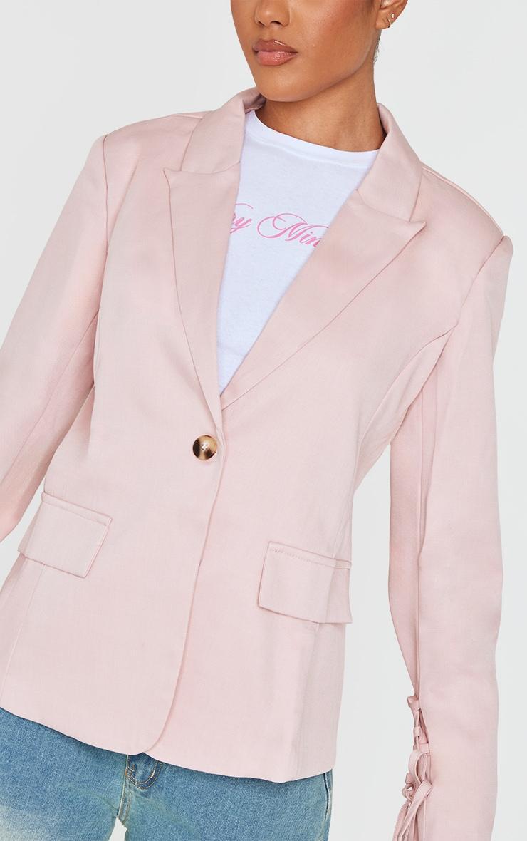 Pastel Pink Lace Up Sleeve Blazer Product Image