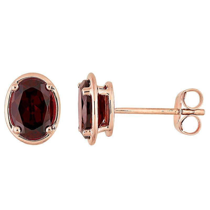 Stella Grace 14k Rose Gold Oval Garnet Stud Earrings, Womens Product Image