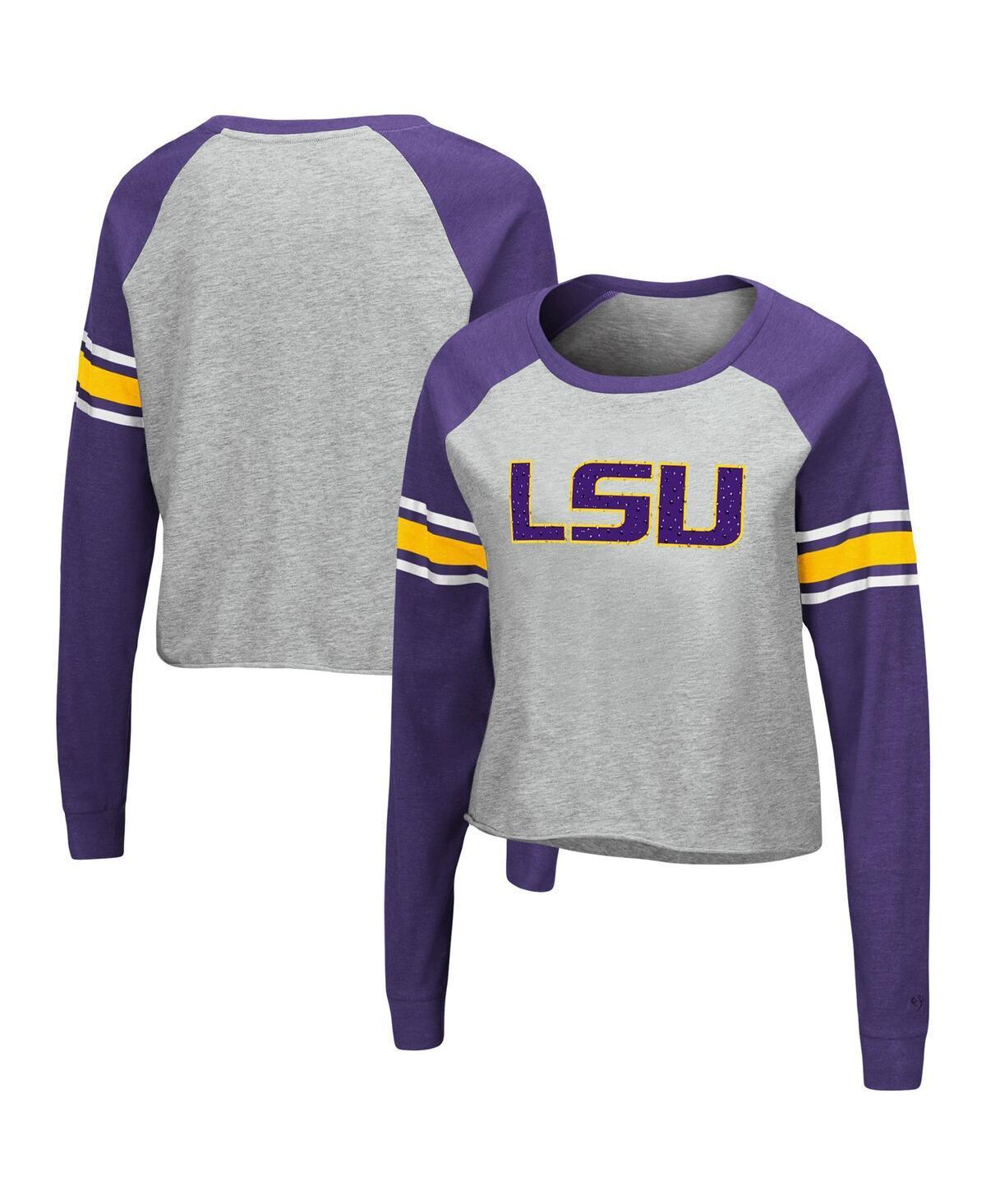 Womens Colosseum Heathered Gray/Purple LSU Tigers Decoder Pin Raglan Long Sleeve T-Shirt Product Image