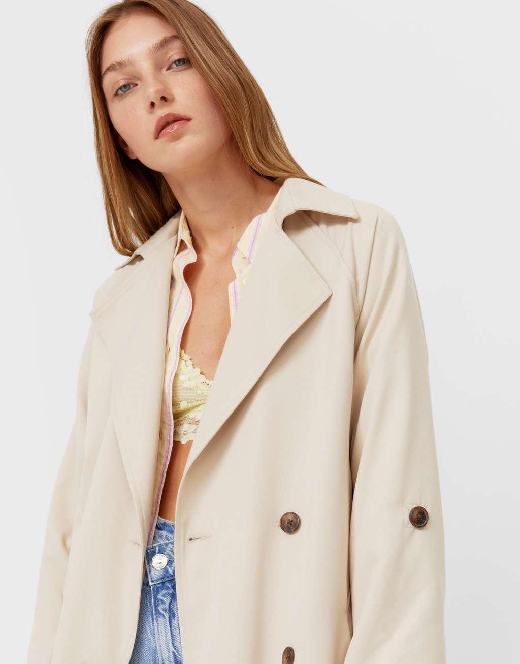 Stradivarius trench coat in light stone Product Image