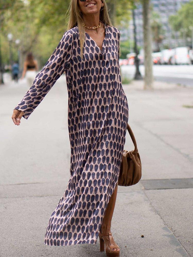 Women Casual Loose Printed Deep V-Neck Maxi Dresses Product Image