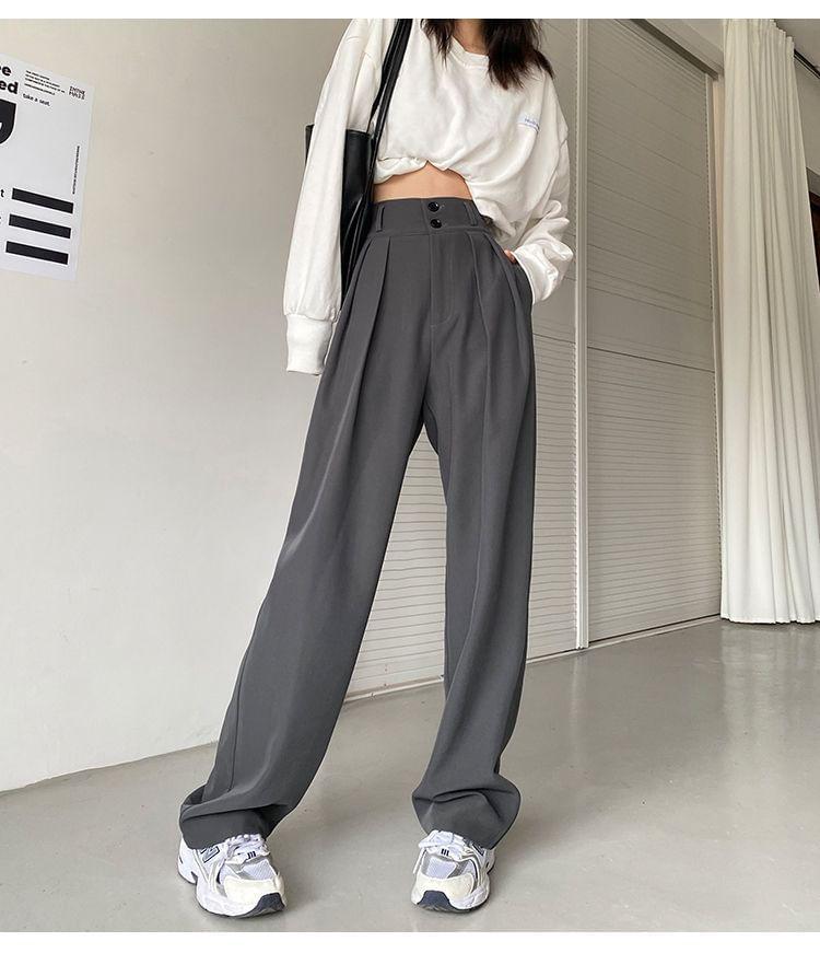 High Rise Plain Pleated Wide Leg Suit Pants Product Image