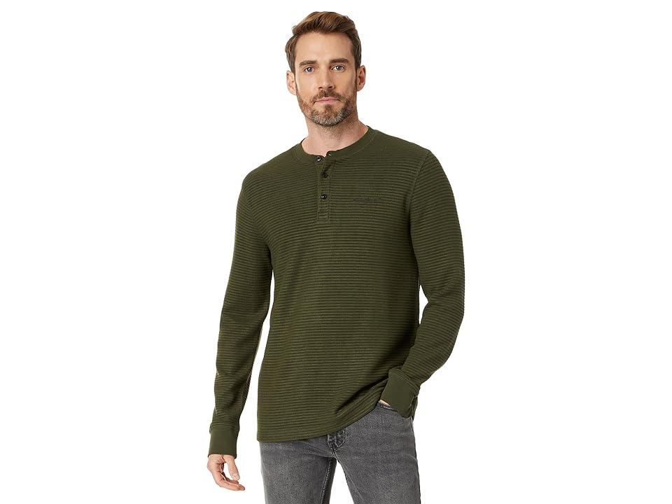 Karl Lagerfeld Paris Ribbed Long Sleeve Henley with Signature Logo Men's Clothing Product Image