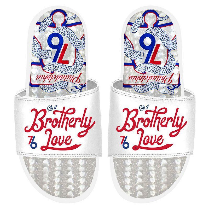 ISlide White Philadelphia 76ers 2022/23 City Edition Gel Slide Sandals, Mens Product Image