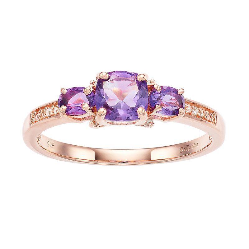 Gemminded 18k Rose Gold Over Silver 3-Stone Amethyst & Diamond Accent Ring, Womens Pink Tone Product Image