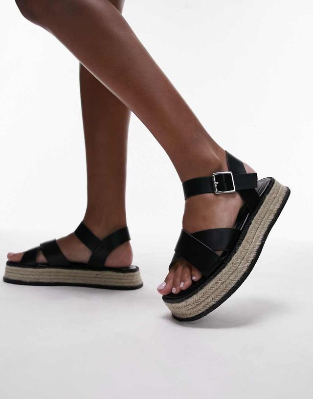 Topshop Jenna espadrille flat sandal in black Product Image