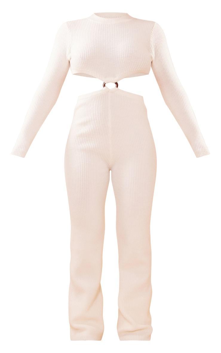 Cream Long Sleeve Cut Out Ring Knitted Jumpsuit Product Image