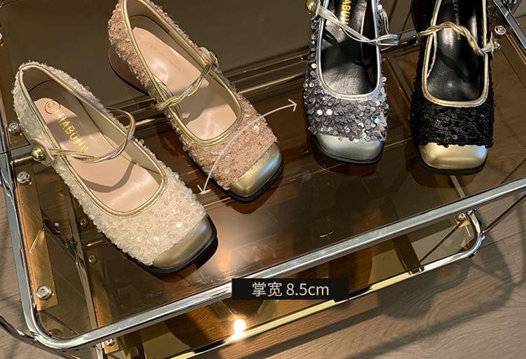 Sequin Cap Toe Chunky Heel Mary Jane Pumps Product Image