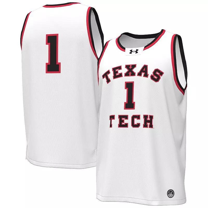 Mens Under Armour #1 White Texas Tech Red Raiders Throwback Replica Basketball Jersey - White Product Image