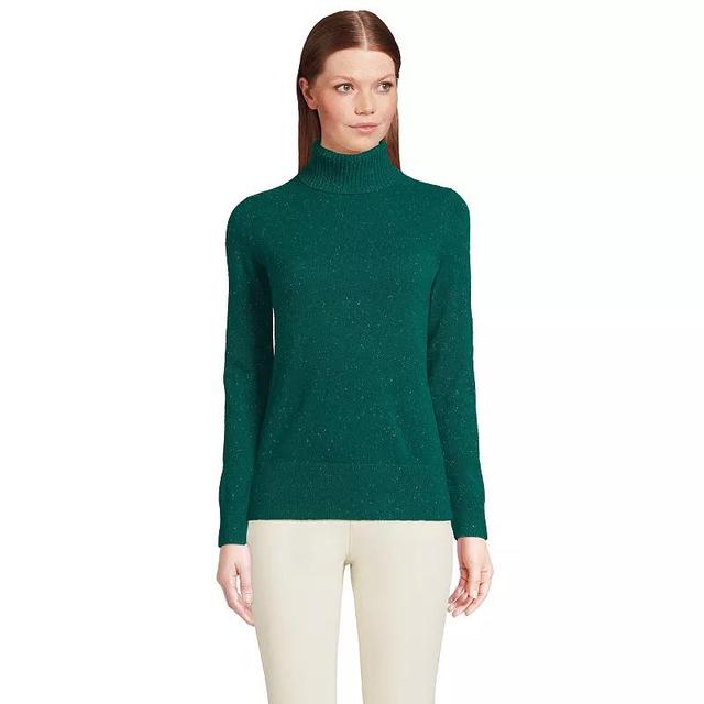 Petite Lands End Cashmere Turtleneck Sweater, Womens Green Donegal Product Image