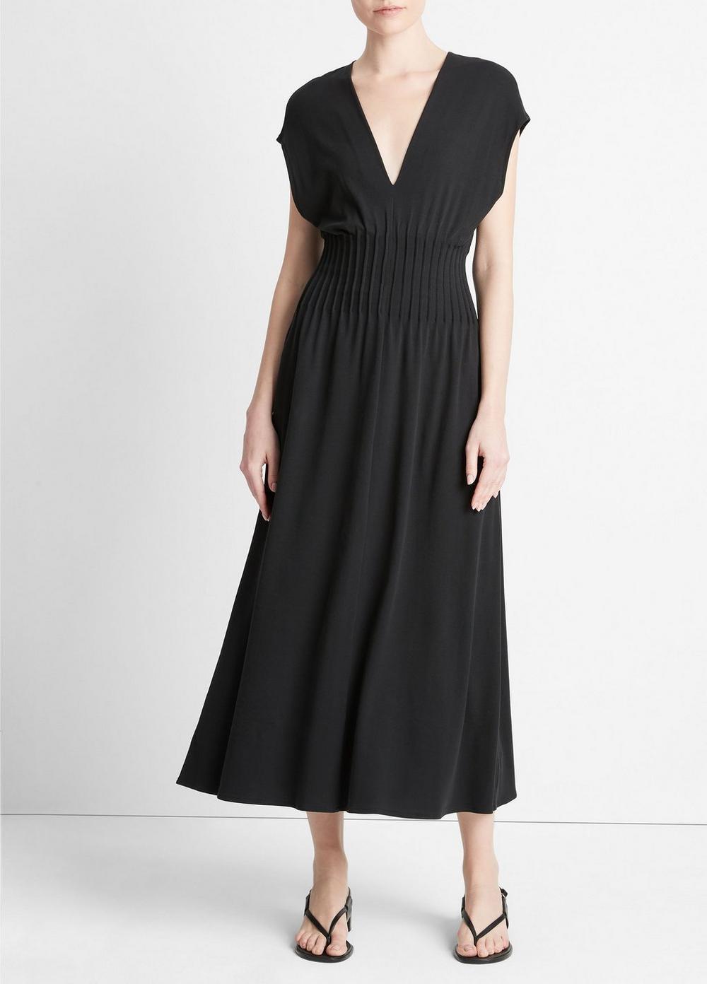 Pintuck Cotton V-Neck Dress Product Image