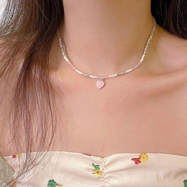 Heart Glaze Pendant Faux Gemstone Alloy Choker Product Image