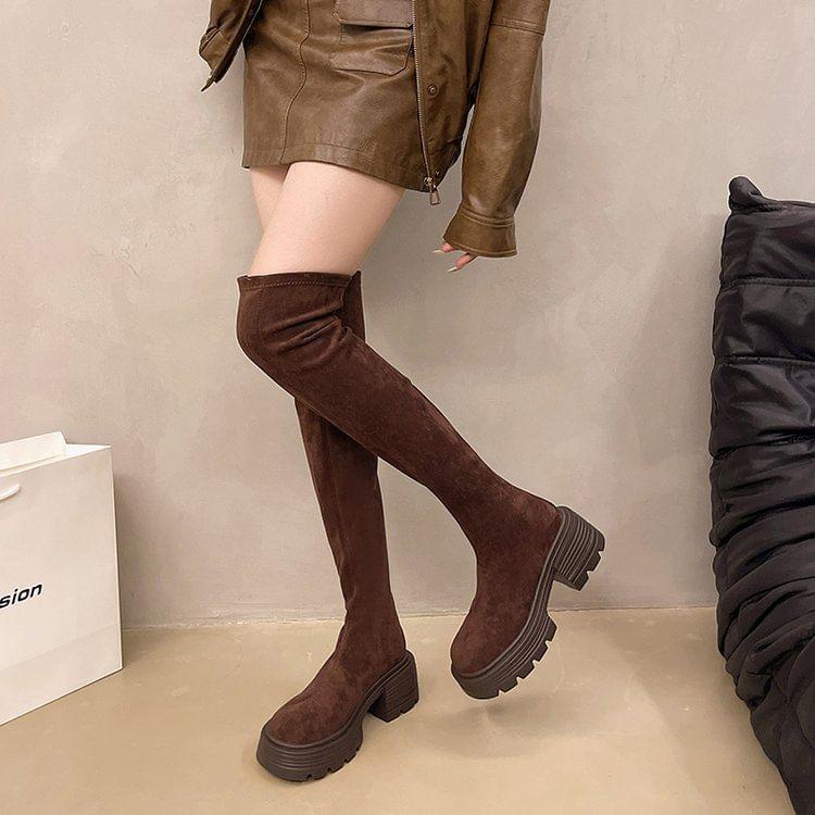 Platform Plain Zip Over the Knee Boots Product Image