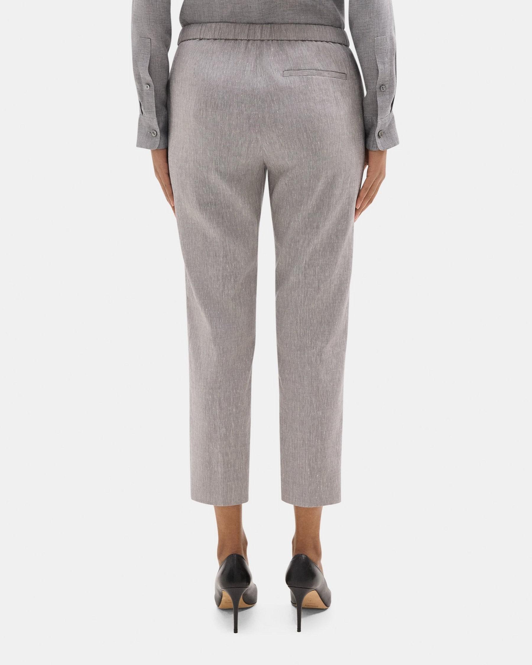 Slim Cropped Pull-On Pant in Stretch Linen-Blend Mélange Product Image