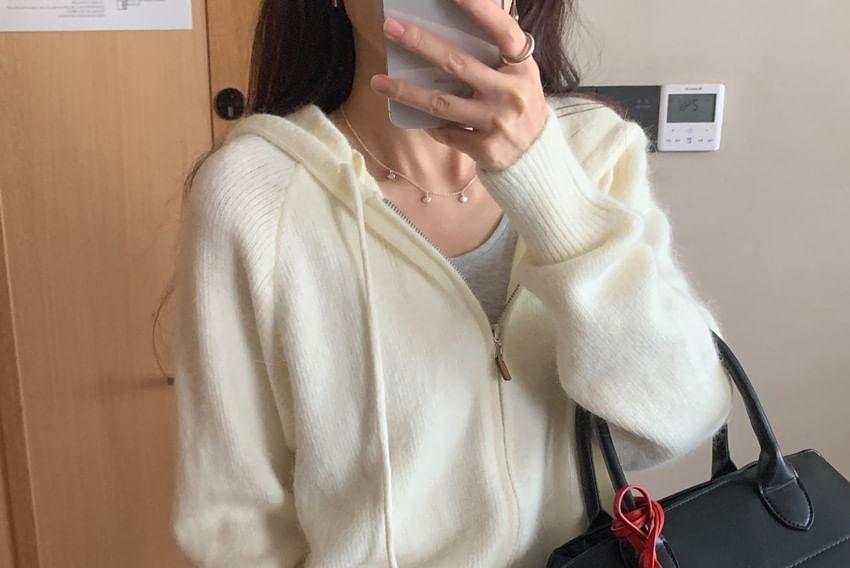 Plain Hooded Zip Cardigan Product Image