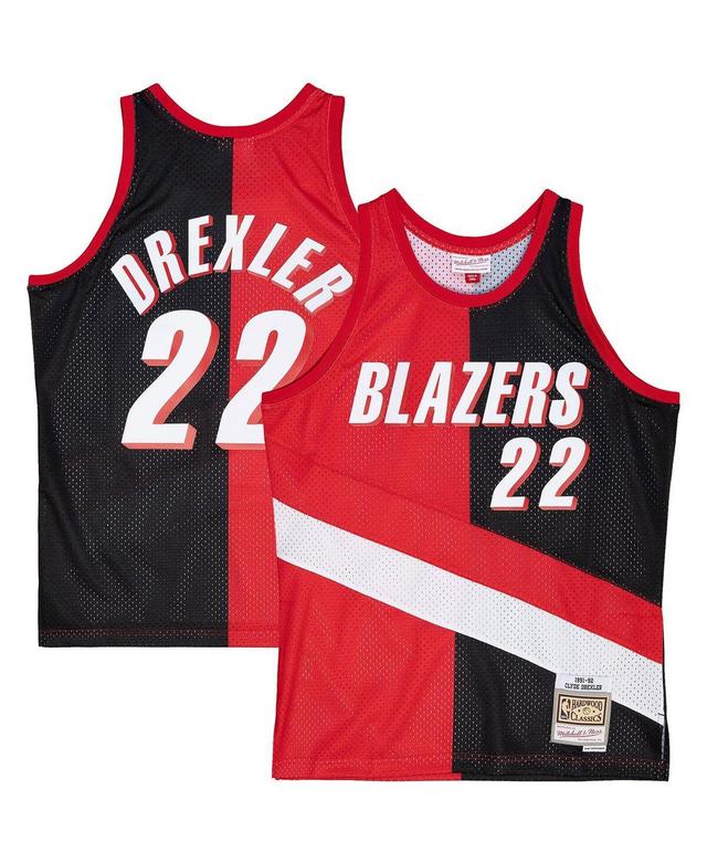 Mens Mitchell & Ness Clyde Drexler /Black Portland Trail Blazers Hardwood Classics 1991-92 Split Swingman Jersey Product Image