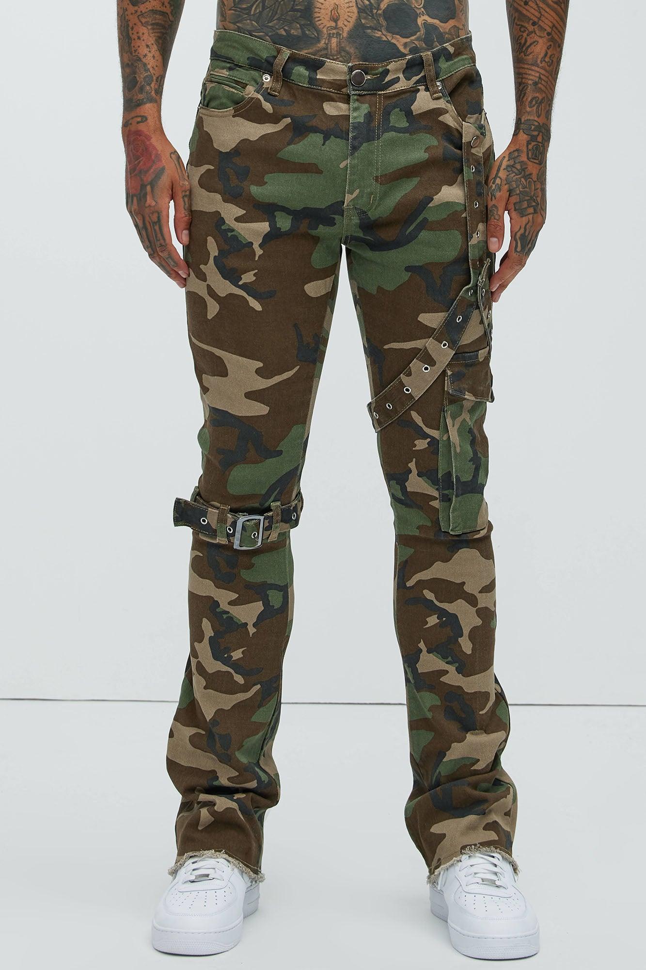 With The Straps Camo Stacked Skinny Flare Pants - Camouflage Product Image