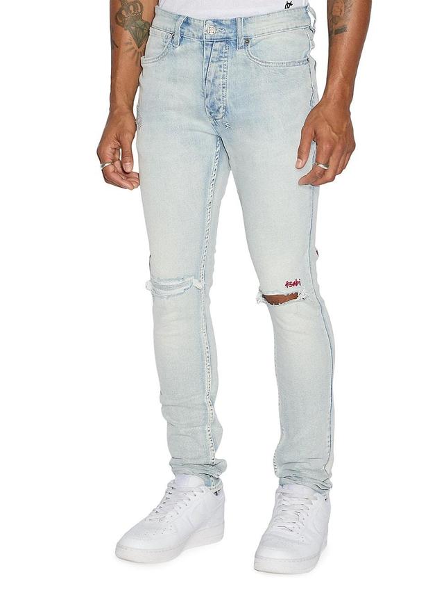 Mens Van Winkle Blue Ice Distressed Stretch Skinny Jeans Product Image