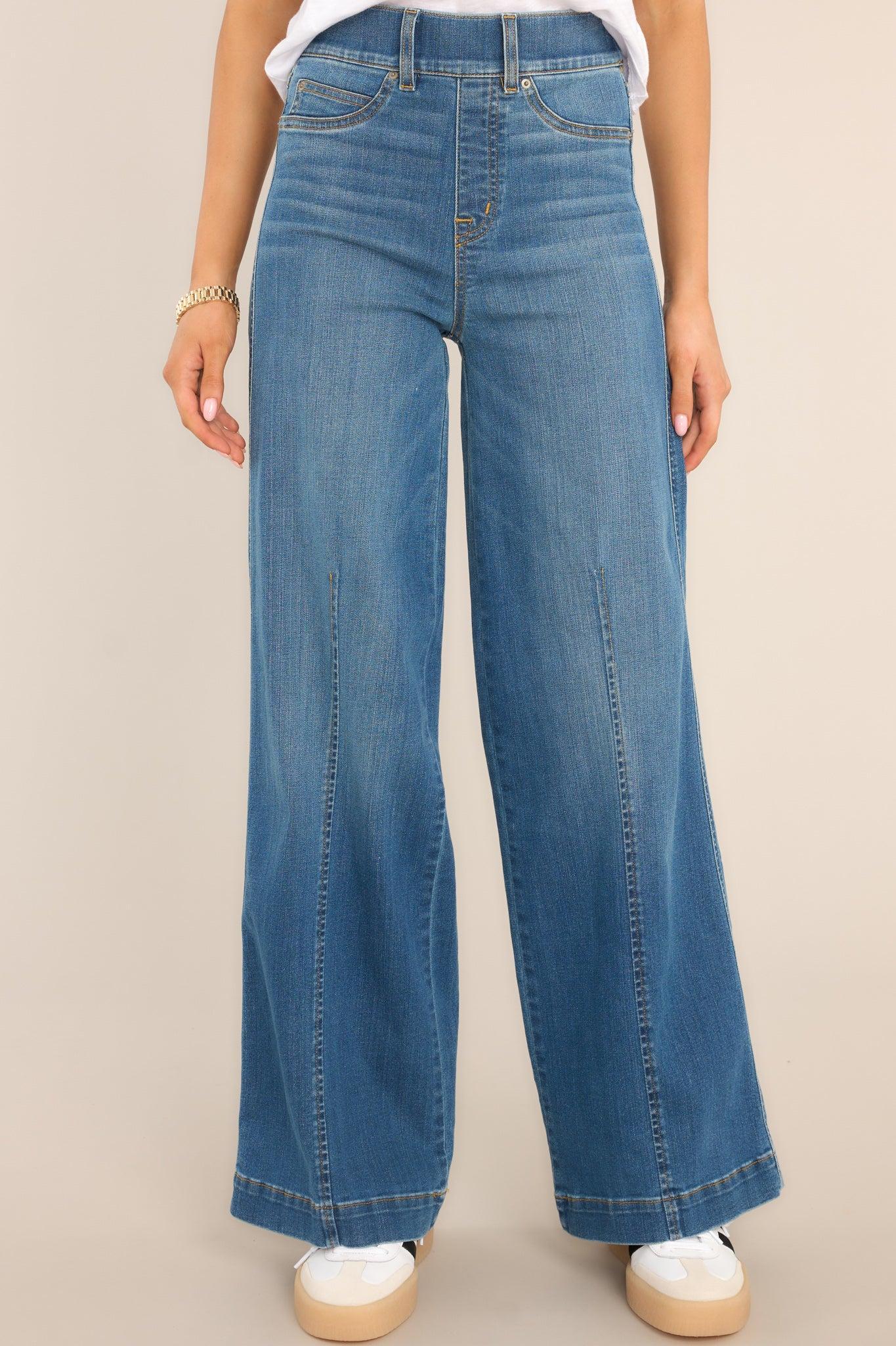 Spanx Seamed Front Vintage Indigo Wide Leg Jeans Blue Product Image