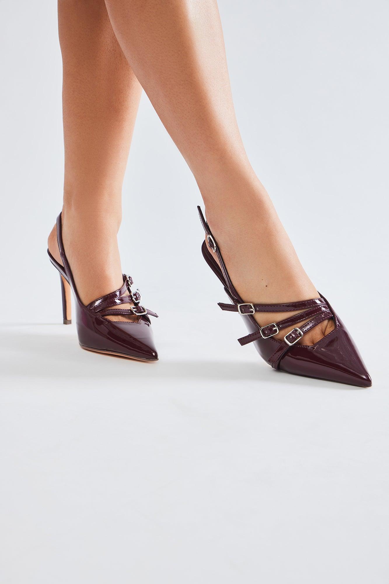 Blake Tiny Buckle Slingback Pumps - Burgundy Product Image