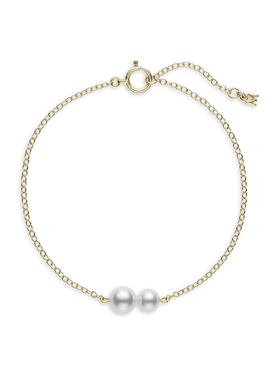 Womens 18K Yellow Gold & 5-6MM Akoya Pearl Station Bracelet Product Image